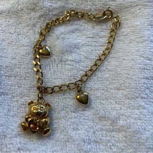 Avon Gold colored child’s Teddy Bear Charm Bracelet 6.5 inches
